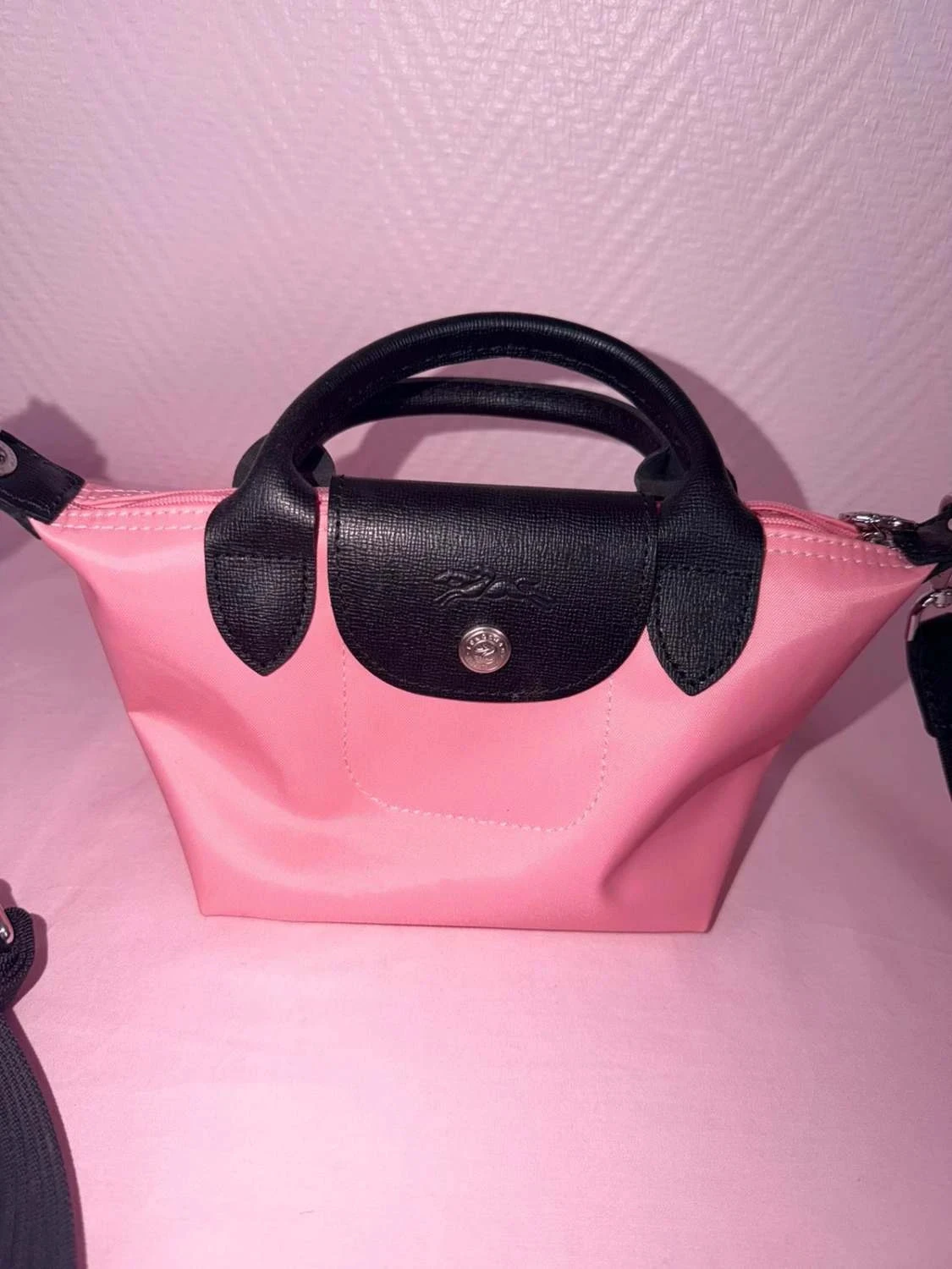 Kleine roze en zwarte Longchamp-tas schoon – photo 3